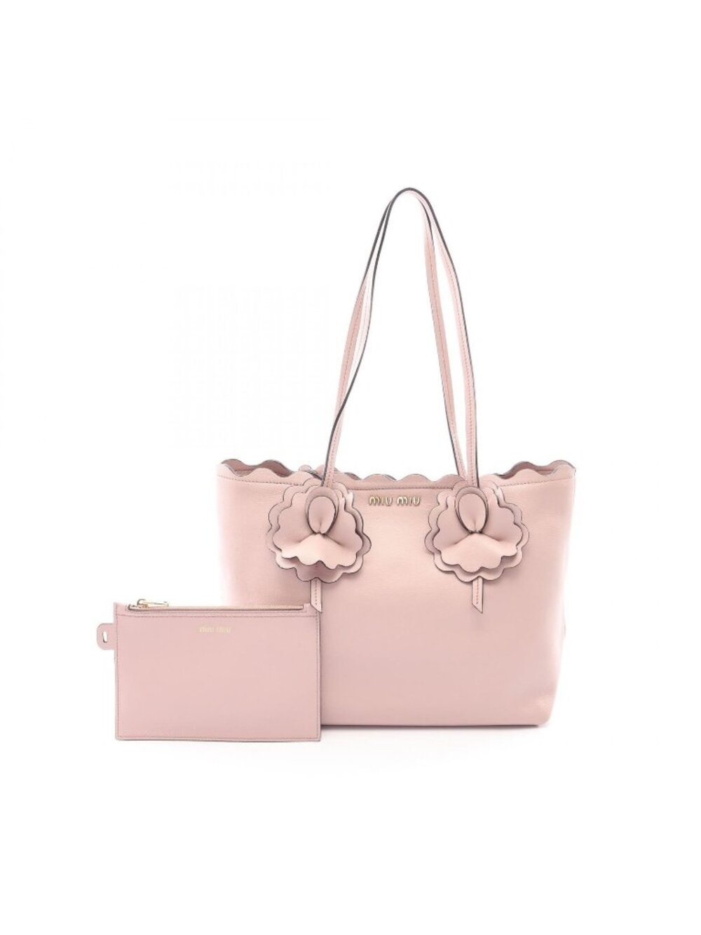 Miu Miu Tote Grain Calfskin Smoke Pink Leather Flower Motif